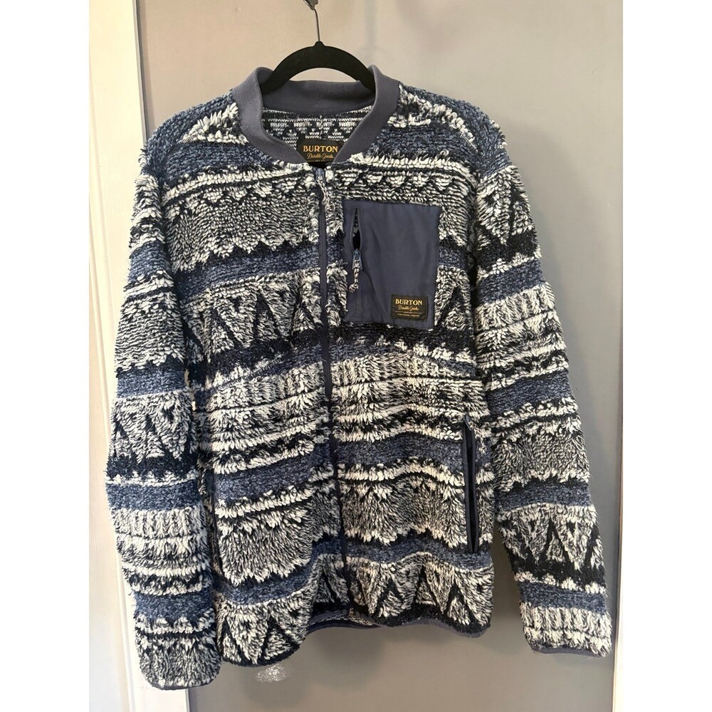 Burton size medium M Grove blue and white full zip Sherpa fleece sweater jacket